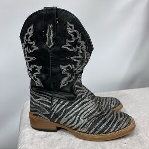 Roper size 11 Black Zebra Silver Kids square toe Boots western cowboy
